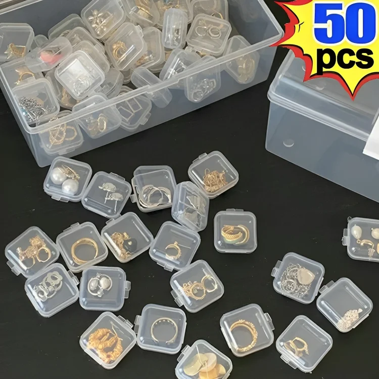 

Mini Storage Box Transparent Square Plastic Case for Earring Ring Useful Packaging Portable Groceries Storage Organizer Display