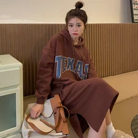 Thiened Fce Sp Dr with Hood Long Over-Knee Home Clothes for Women Winter Season Print Pattern Youth Size Outerwear