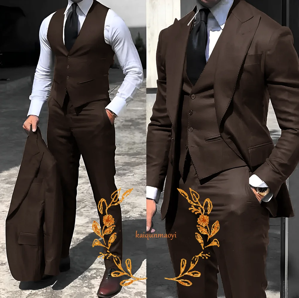 Gray Business Men's Suit 3-piece Jacket Pants Vest Formal Office Work Clothes Slim Fit Elegant Men's Suit XS-5XL