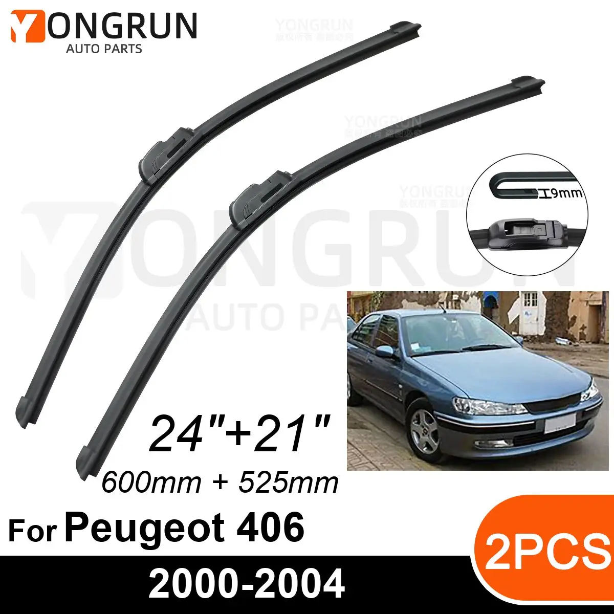 

Стеклоочистители передние Автомобильные для Peugeot 406 2000-2004, резиновые щетки стеклоочистителя 24 дюйма + 21 дюйм, аксессуары для лобового стекла автомобиля