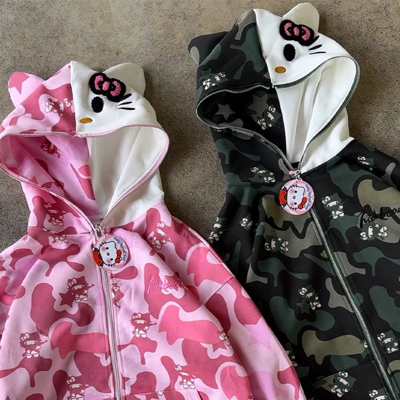 Hello Kitty Zip Hoodie Loose Cardigan Coat Streetwear Women