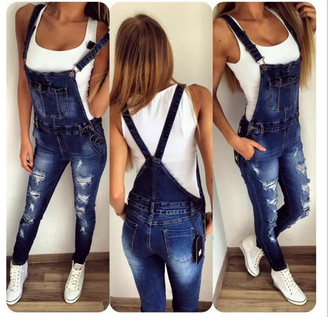 Ripped Jeans Denim Ankle Length Pencil Pants Women Overalls Distressed Washed Pockets Vintage High Street Spliced Hole 1