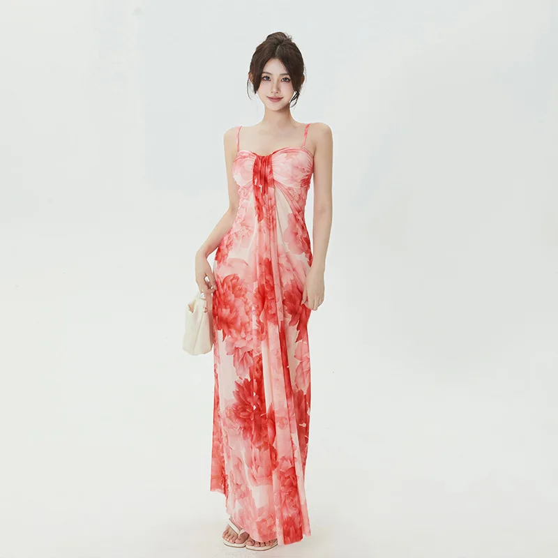 

Floral Sheath Vacation Style Vibe French Girl's Printed Long Dress