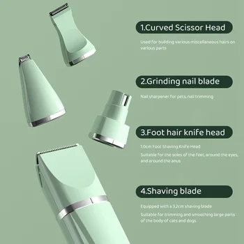 Electric Pet Hair Clipper with 4 Blades Grooming Trimmer Nail Grinder 4 in 1 Rechargeable Haircut For Dogs Cats Paw Face Shaver 6