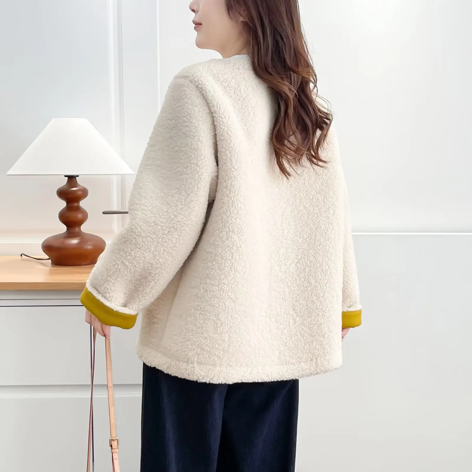 XXXXL Fashion Plus Size Women's Coat 2025 Winter Stylish Casual Color Blocking Fleece Jacket Thickened Cardigan Outerwear 655