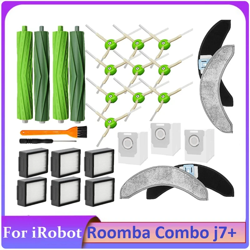 

29PCS Accessories Kit for iRobot Roomba Combo J7+ Robotic Vacuum Cleaner Rubber Brushes Filters Side Brushes Mop Bags