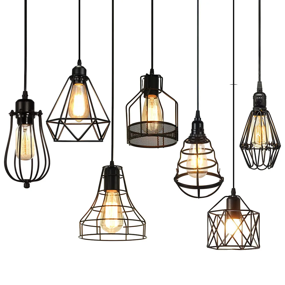 Art Lighting Fixtures Rustic Industrial Pendant Lamp Geometry Iron Pendant Lights for Kitchen Island Loft Cafe Shop
