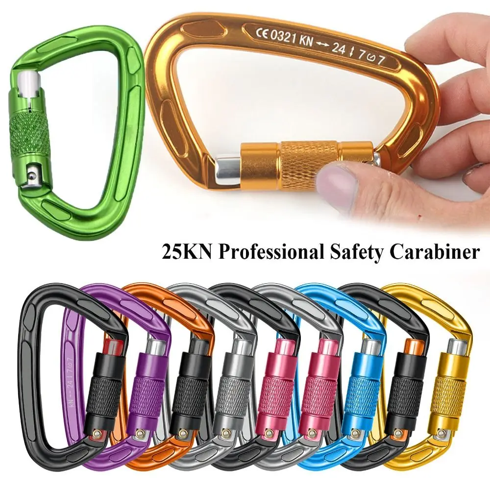 25KN Professional Carabiner Aluminum Key Hooks Climbing Buckle D Shape Key Hooks Outdoor Tool carabiner clips keychain carabiner
