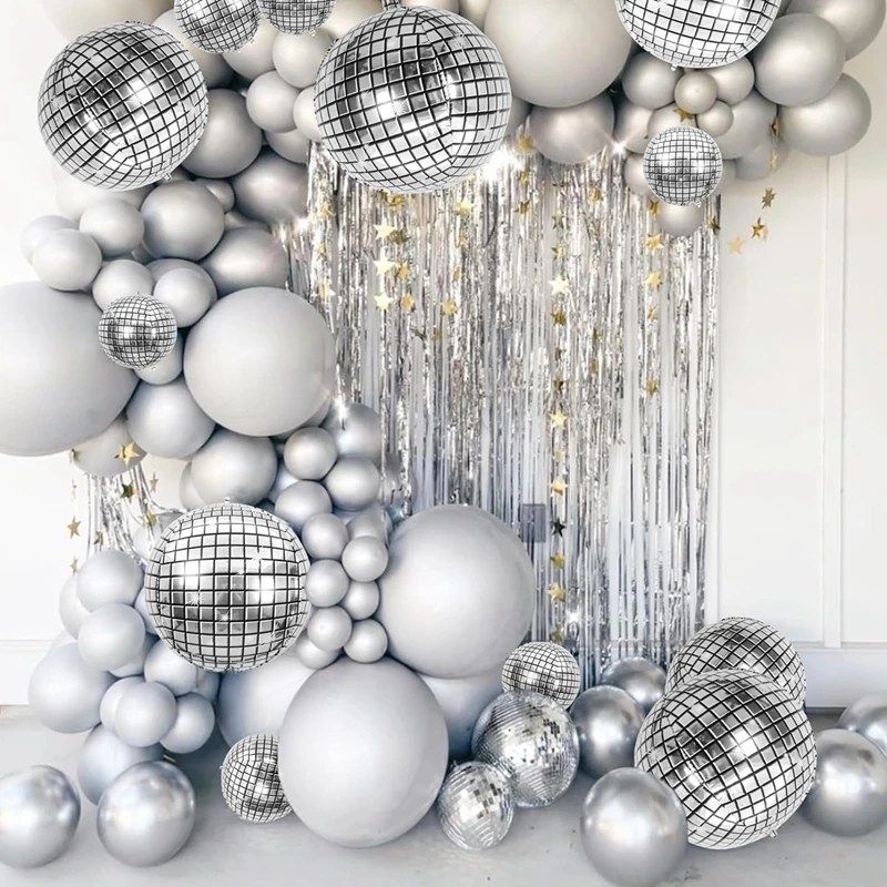 15 Discokugel-Ballons 22 Zoll – Silber, 4D Laserfolie, Für Disco-Party-Deko