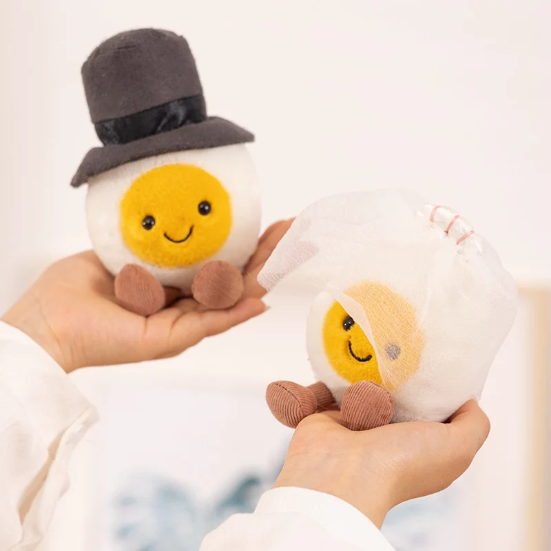 14cm Boiled Egg Cosplay Plush Toy Stuffed Kawaii Food Pillow with Legs Bride Bridegroom Couple Graduation Doctor Plushie Gift 4