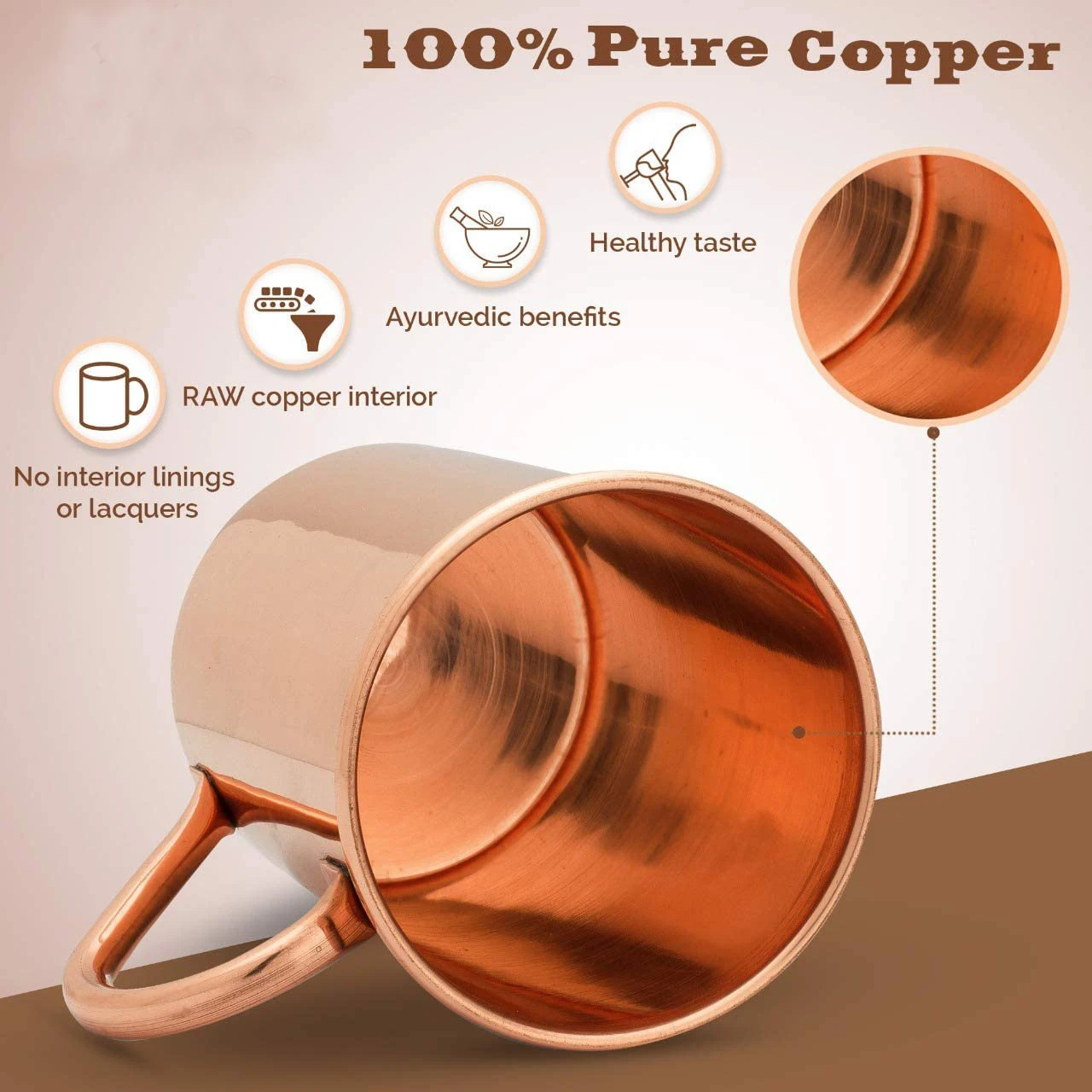 Moscow Mule PURE Copper Mugs-Cylinder-Shaped 100% Copper Cups Pure Solid 16 oz Copper Cocktail Cups Copper Beer Mug