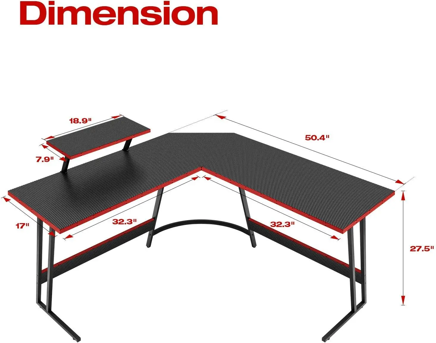 L Shaped Gaming Desk Computer Corner Desk PC Gaming Desk Table with Large Monitor Riser Stand  (Black, 51 Inch) 3