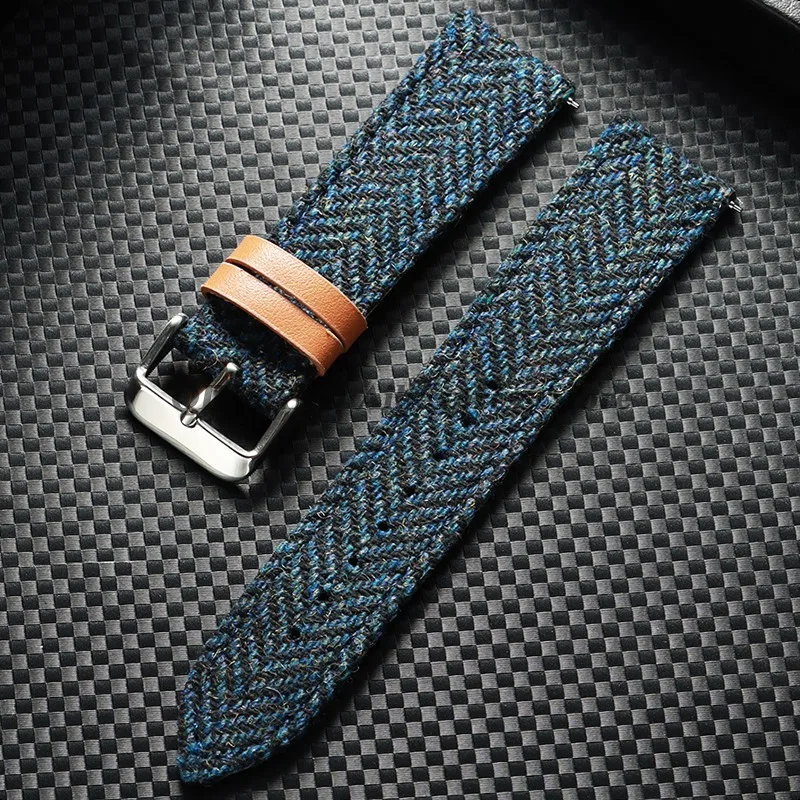 Vintage Leather Tweed Nylon Watchband Strap - Unisex Replacement Wristband with Tweed Fabric Accent