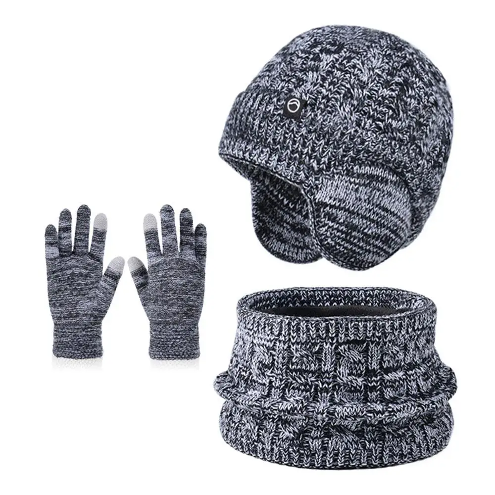 Fleece Lined Children's Hat Neck Scarf Gloves Set Winter Thick Neck Warmers Ear Protection Warm Touchscreen Gloves