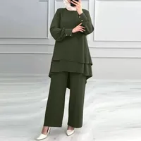 Ensemble 2 pièces pour femmes musulmanes, chemisier, Double haut, pantalon à jambes larges, costume marocain, Ramadan, Ensemble décontracté, tenues pantalon arabe de dubaï 4