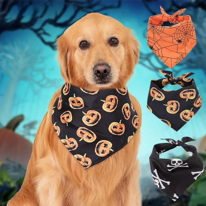 

Halloween Dog Scarf Washable Dog Bandana Spider Design Halloween Puppies Scarf Saliva Towel Pet Dog Triangle Scarf for Festival