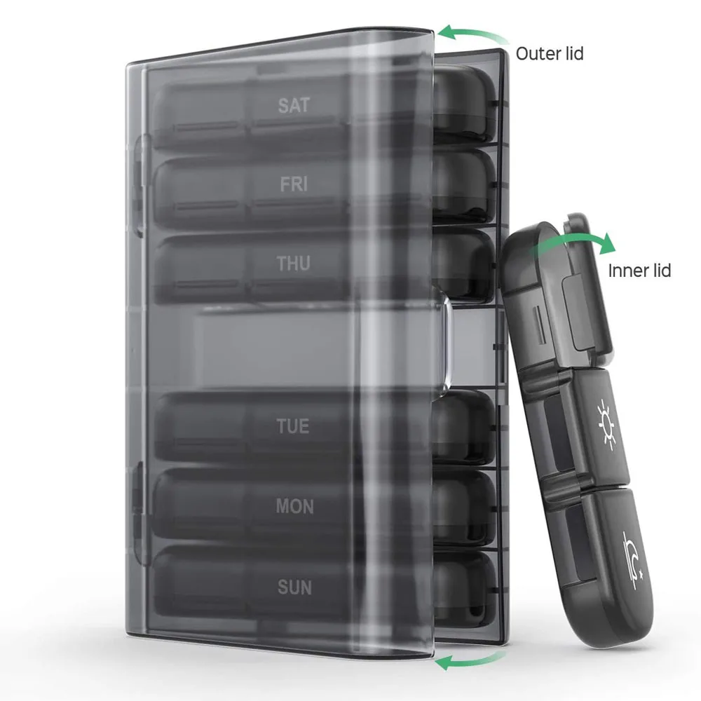 Pill Box 7 Days Organizer 21 Grids 3 Times One Day Portable Travel With Large Compartments For Vitamins Medicine Fish Oils - Pill Cases and Splitters 