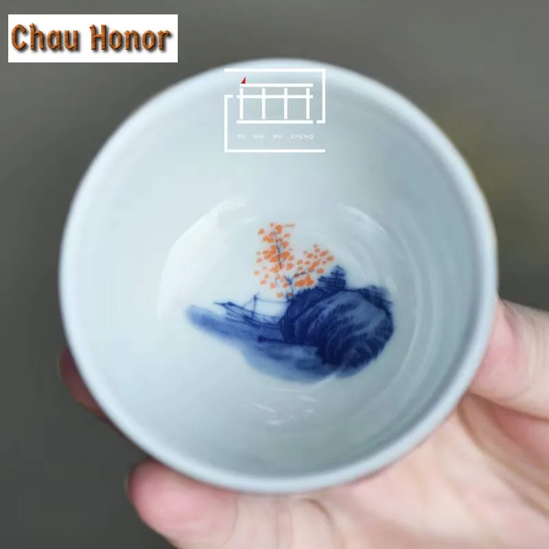 110ml Antique Gold Bottom Ceramic Teacup  Plum Blossom Fragrance Cup Teacup Pair Master Cups Tea Bowl Teaset Ornaments Gift Box