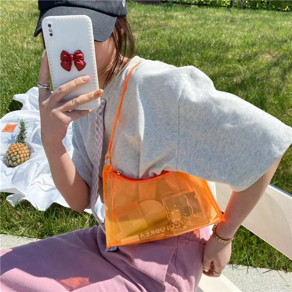 

Летняя модная прозрачная железная сумка для женщин, флуоресцентная Прозрачная женская сумка на плечо для подмышек конфетных цветов