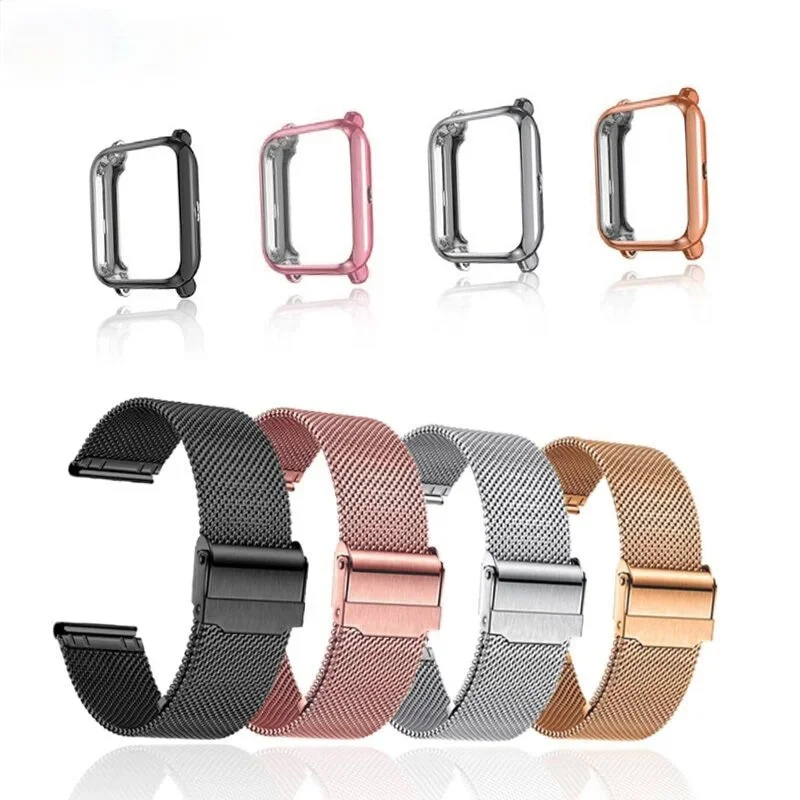 

Ремешок 20 мм для Amazfit Bip S Lite GTS, металлический браслет с корпусом, Защитная пленка для экрана Xiaomi Bip, аксессуары для часов