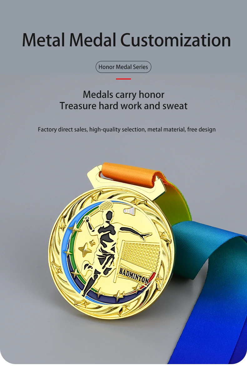 Description Picture 2 of item7cm 100g Badminton Medal High-quality Badges Souvenirs School Sports Match Gold Silver Bronze Metal Medals Trophy Free Print