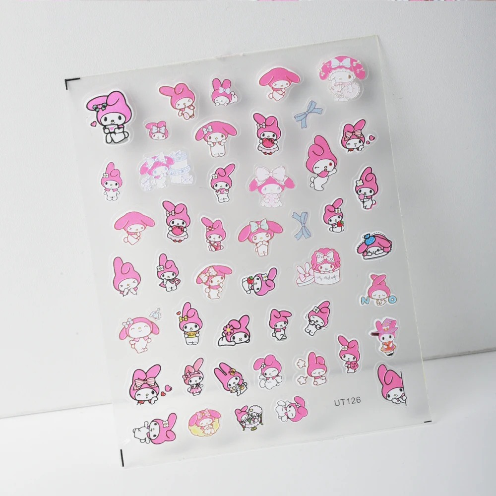 Cartoon Rabbit My Melody 5D Nail Stickers Manicure Accessories Sanrio Kulomi Hello Kitty Embossed Stickers Press on Nails