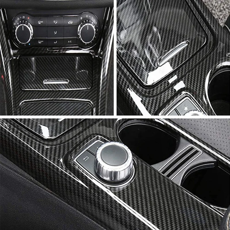 Car Center Console Water Cup Holder Panel Trim For Mercedes GLA CLA A Class W176 2013- LHD ABS Carbon Fiber