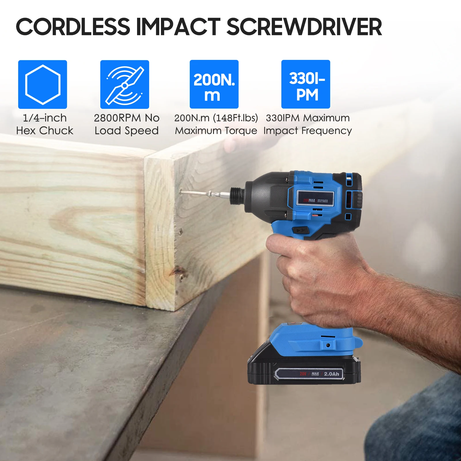 

20V Cordless Brushless Impact Screwdriver 1/4-inch Hex Chuck 2800RPM Portable Power Screwdriver with LED Work Light Power Tools