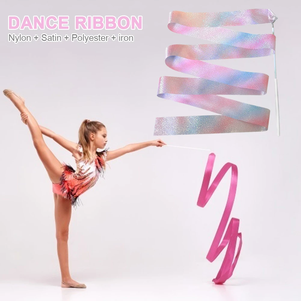2/4M Rhythmic Gymnastics Ribbon Wand Sparkling Dance Ribbon Multifunction Twirling Streamer Aesthetic for Kids Girls gymnastics ribbon