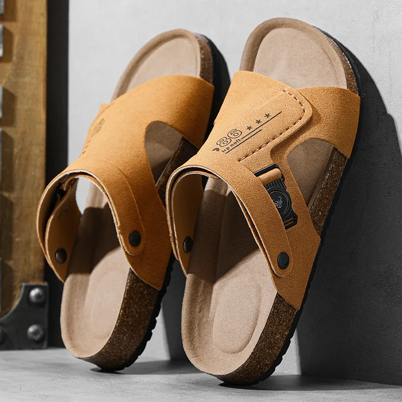 2024 New Men Sandals Brand Soft Sandals Men's Beach Casual Shoes Platform Cork Slides Original Male Non-slip Flip-flop Summer