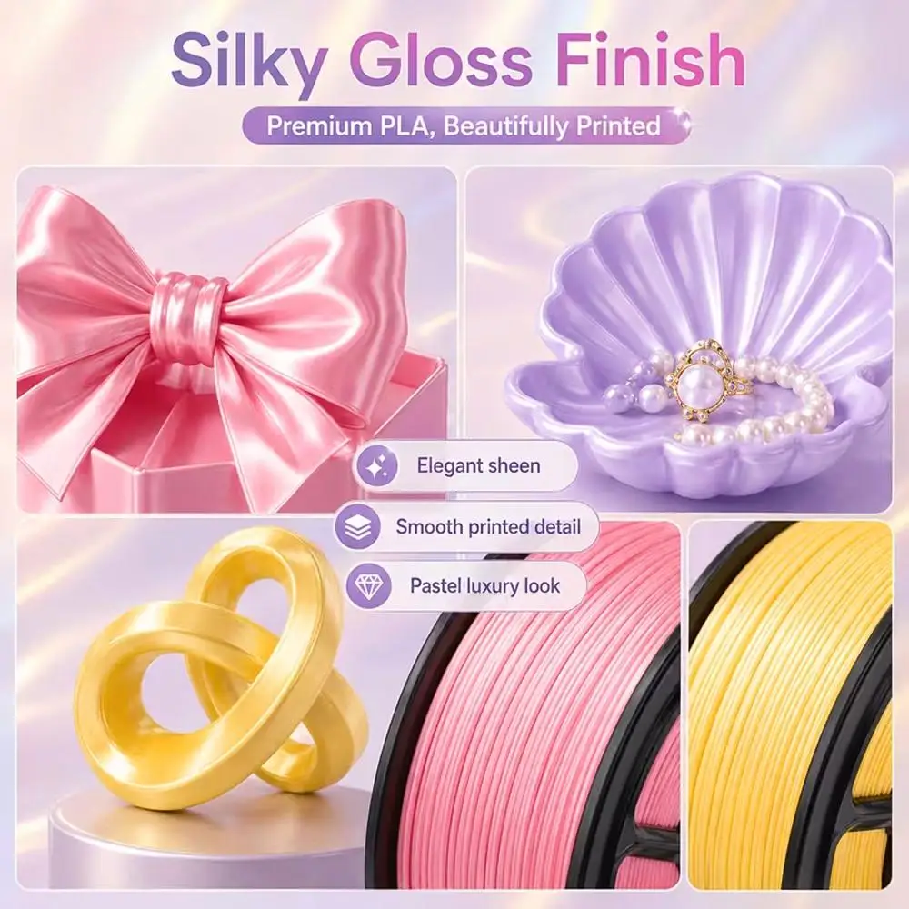 실크 PLA 3D 프린터 필라멘트 1.75mm는 대부분의 3D 프린터에 적합하며, 마카롱 색상 1kg (2.2 lbs) 1롤입니다.