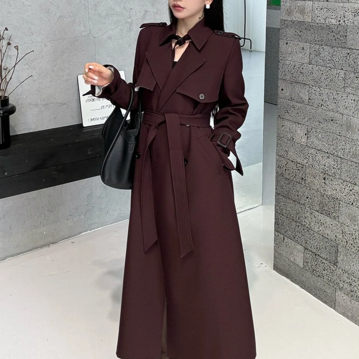 BJTZ Luxury 2025 خريف المرأة معطف طويل خندق مربوط...