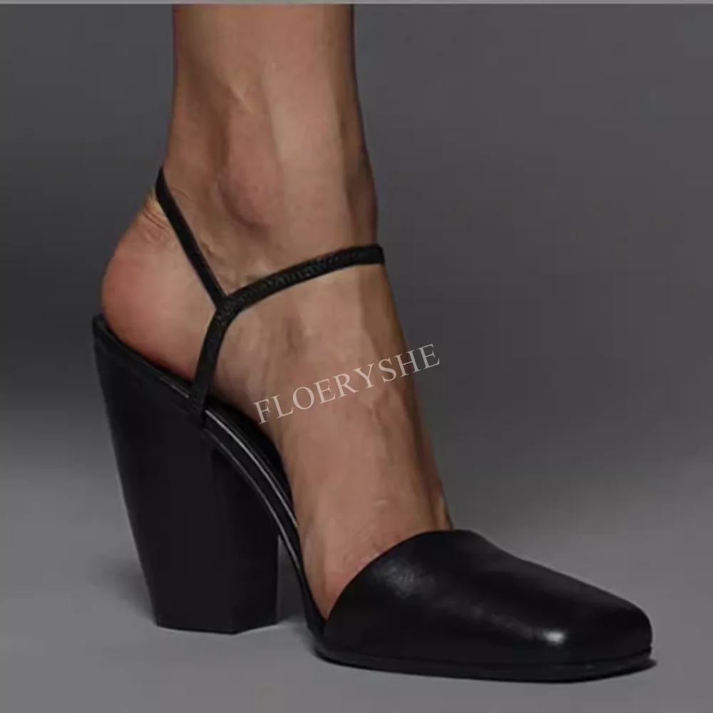 Black Leather Pumps New Arrival Solid Women Free Shipping Square Toe Super Thick High Heel Temperament Party Fashion Shoes