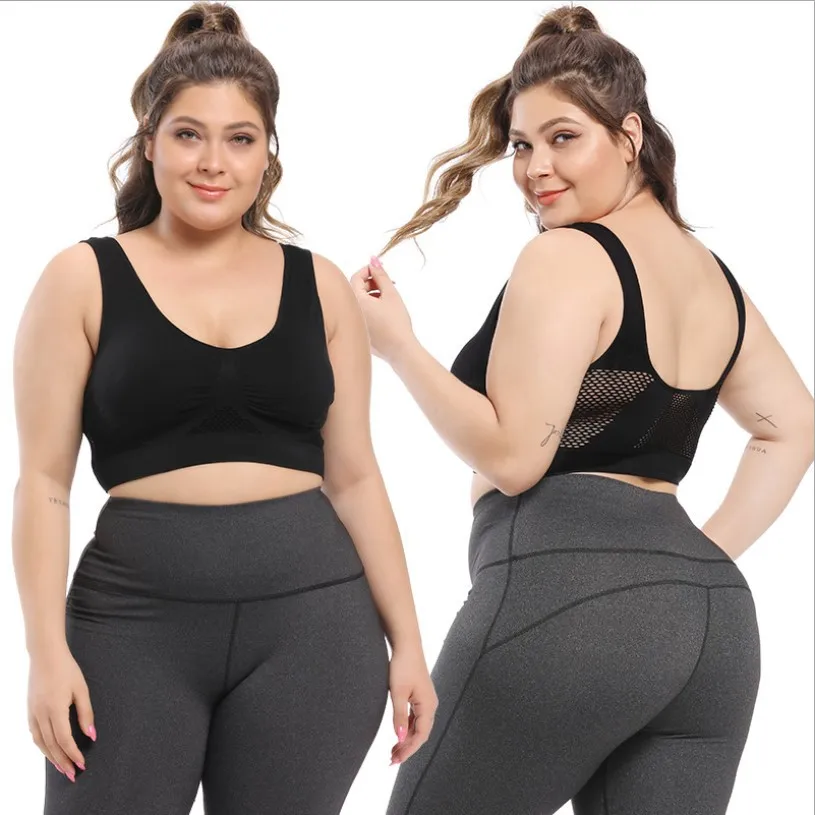 Large size MM yoga running sports underwear without steel ring hollow mesh breathable holes sports bra new ladies underwear 1