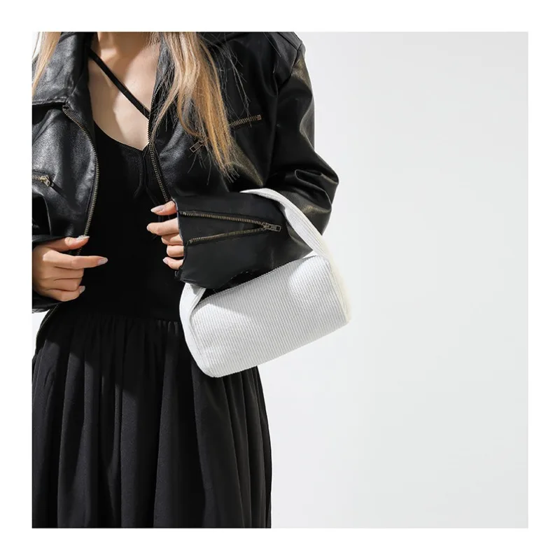 Niche Design Handheld Solid Color Bag for Women's New Corduroy Female  Top-Handle Bag Simple Fresh Cute Versatile Top-Handle Bag