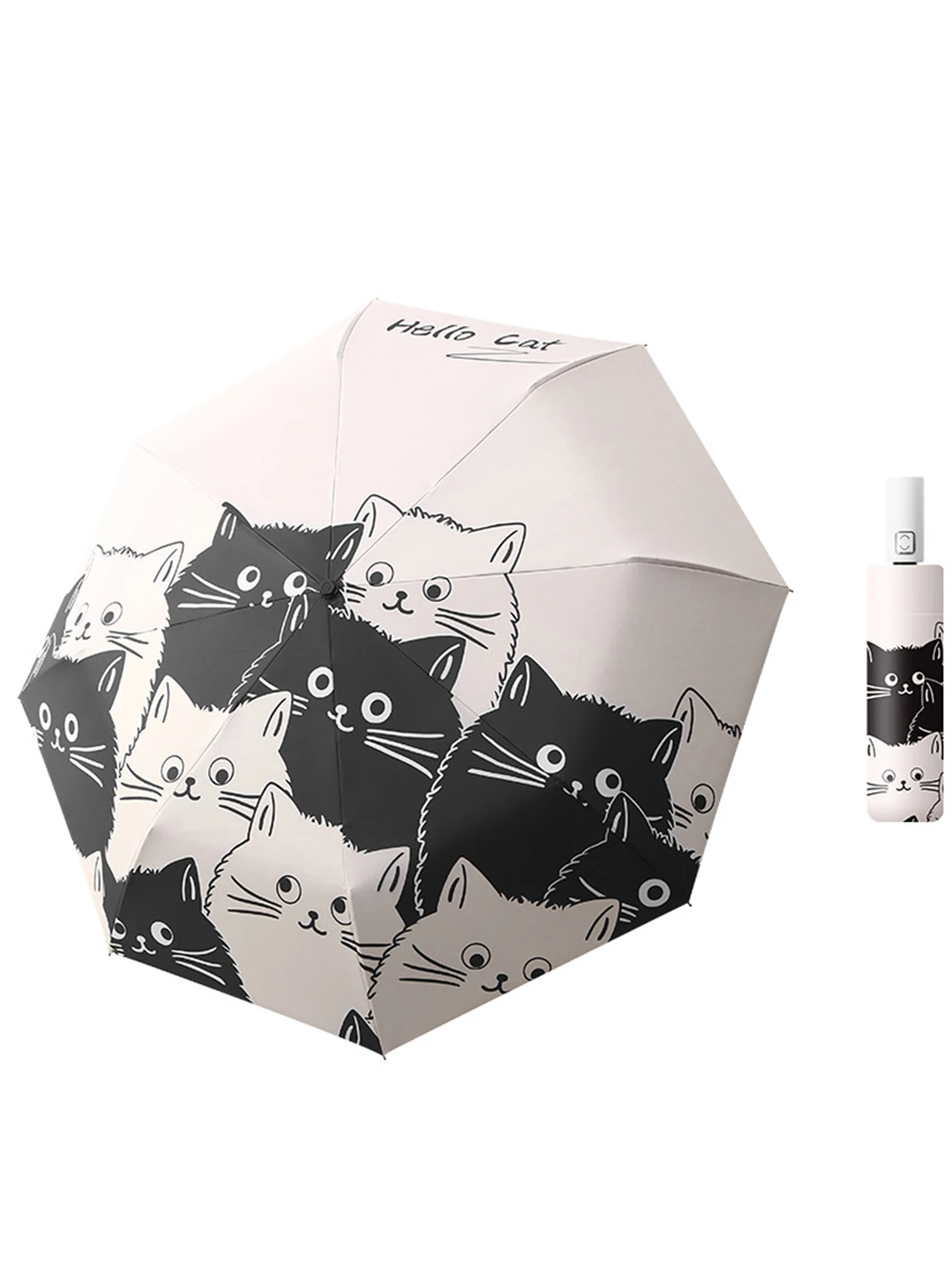 Umbrella Automatic Sunscreen Black Coating Cute Cat Three-Folding Umbrella Rai folding umbrella automatic umbrella sun umbrella automatic sun umbrella