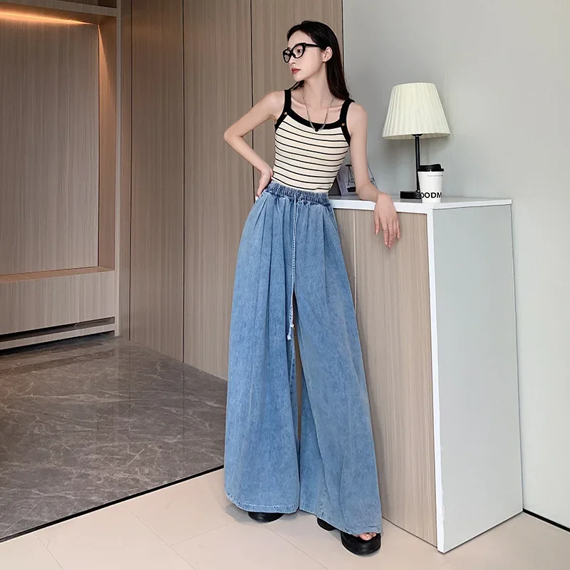 2024 Autumn New Loose-Fit Plus Size Women's Jeans Slimming Wide-Leg Ground-Length Simple Style Casual Ladies Pants 4