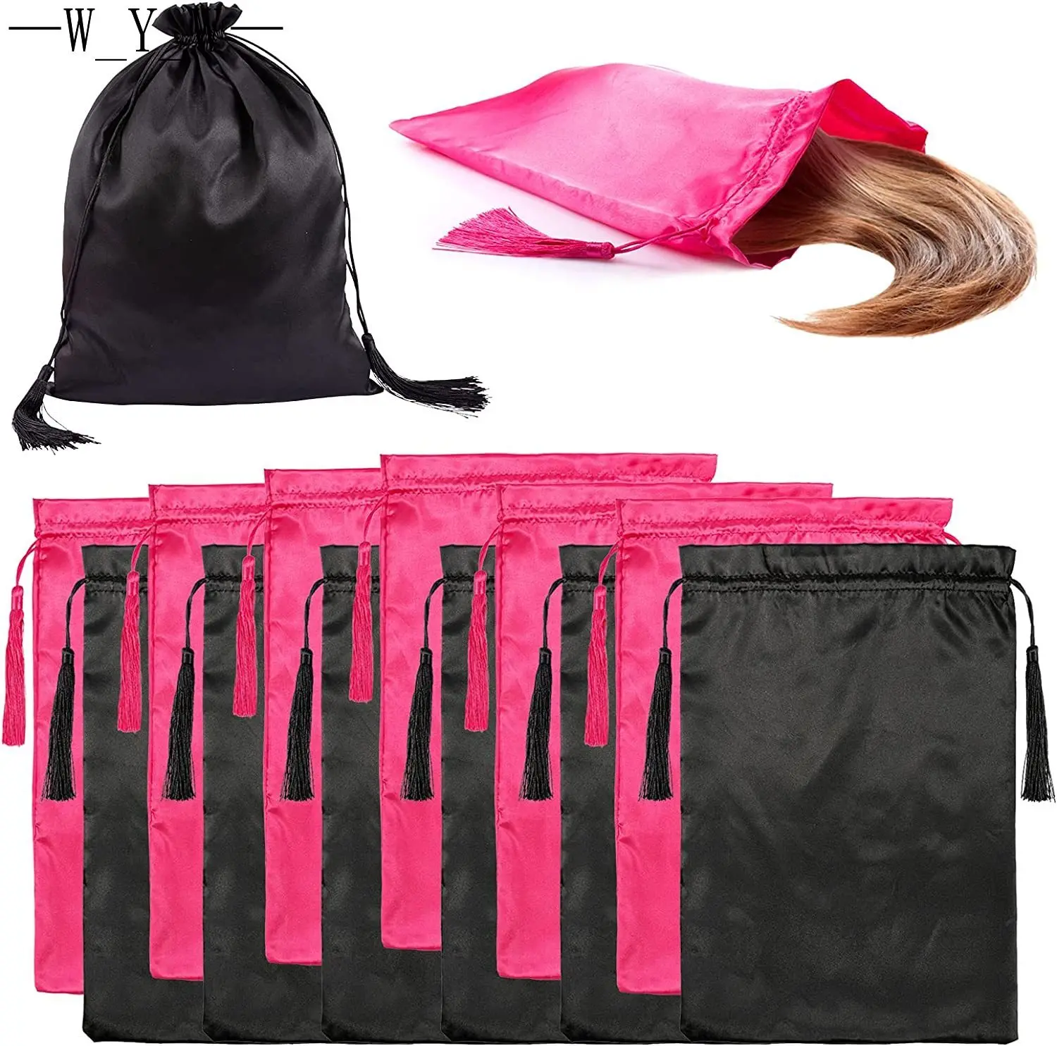 Silk Satin Human Hair Bags With Drawstring for Packaging Human Wigs,Bundles Hair Extensions and Hair Tools silk wig bag