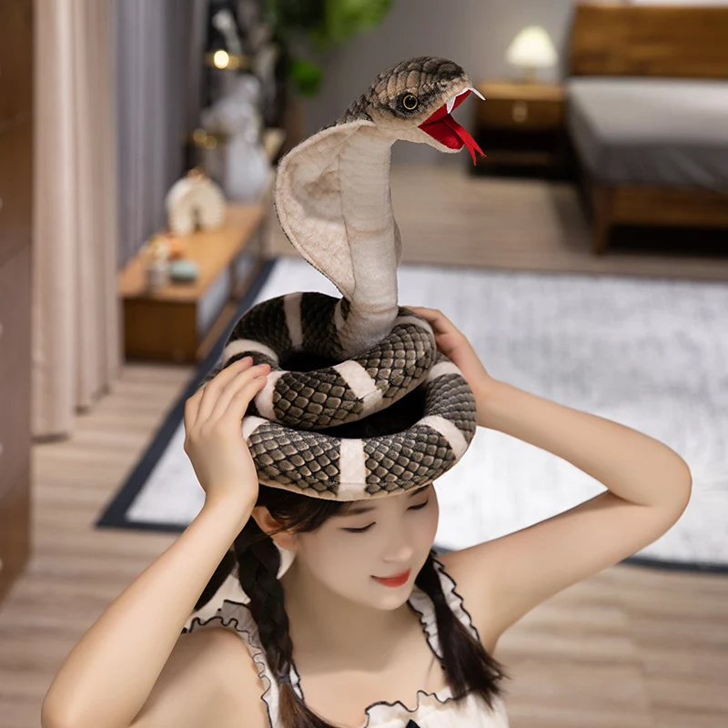 Simulation Cobra Plush Toy Golden Dot Indian Cobr Stuffed Animals Snake Plush Grey Funny Spoof Joke Toys Home Decor