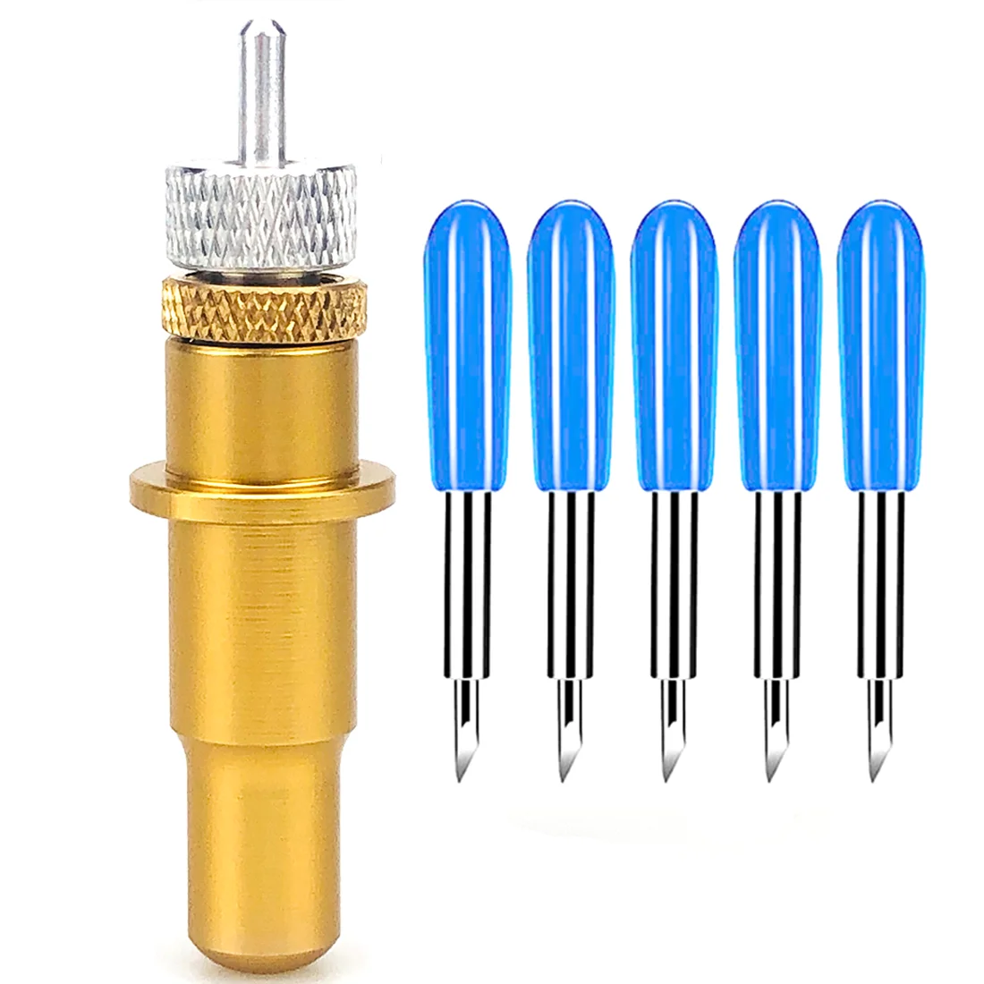 

5pcs 60 Degree Plotter Blades Vinyl Cutter Knife Engraving Machine for GCC Jaguar + 1pc Blade Holder Dia.12mm Gold