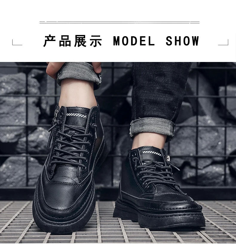 Ankle Boots Safety Shoes Loafers Men's Autumn Sneakers Casual Leather Shoes Fashion Round Toe Low-top Non-slip Shoes New