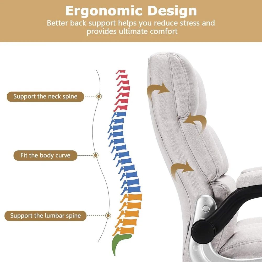 Ergonomic Office Chair Big and Tall High-Back Executive Computer Desk Chair Upholstered Comfortable Home Office Chair with Flip 6