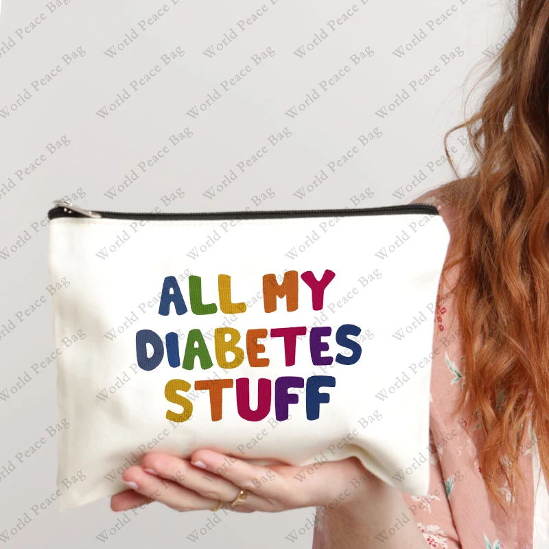 1Pc All My Diabetes Stuff Travel Cosmetic Bag Funny Diabetic Supplies Bag Gifts for Diabetic Emergency Patient Grandma Grandpa M 6