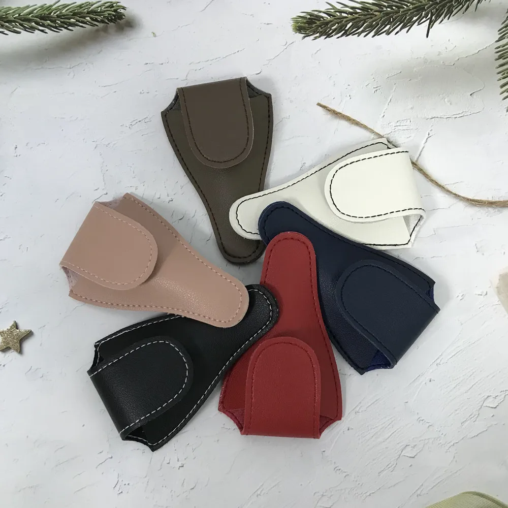 Hasp Style V Shape 10 Solid Colors Option Good Sewing Convenient Small PU Leather Scissors Protection Bag Nail Trim Cover Case storage bag