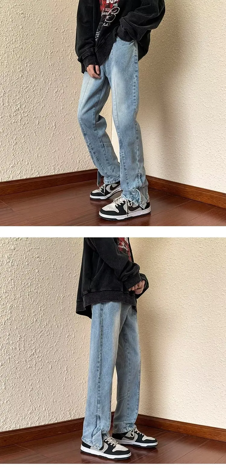 2026 Koreanische Mode Knöchelreißverschluss Vintage Braun Herren Jeans Luxus Gerade Hip-Hop Casual Denim Hosen Pantalones Hombre – Detail 11