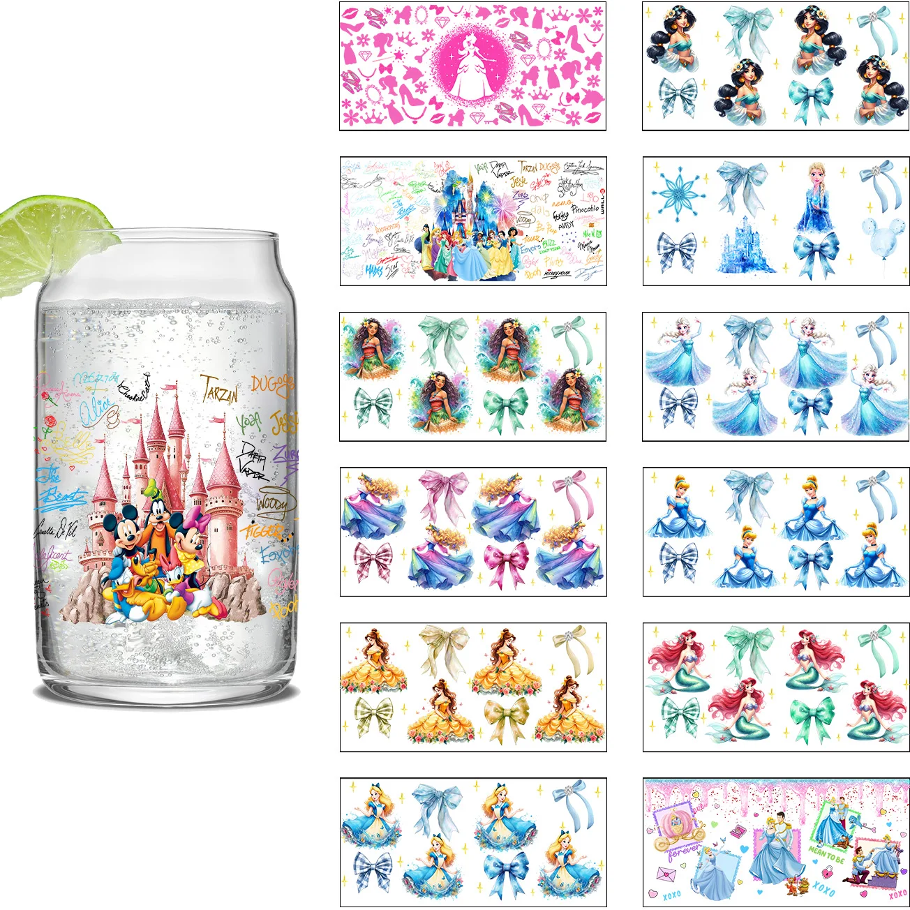 3D Stickers Cup Wraps 3D Wall Stickers UV DTF Wrap Transfer Movie Princess Series Easy peel waterproof DIY Decals 3D transfers uvdtf crystal stickers 16oz uv dtf tumbler cup wraps sticker