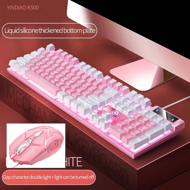 Pink Keyboard And Mouse Set 2 In 1 Combos Wired 104 Keys Pink Keyboard