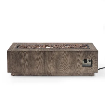 48" Outdoor 50,000 BTU Rectangular Iron Propane Fire Pit, Brown Wood Pattern (Tank Cover not Included) 2