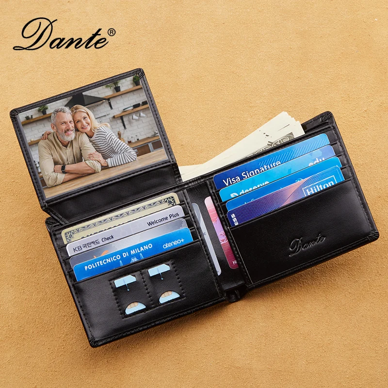 Dante RFID Anti-theft Brush Short Clips Men's Leather Wallets Oil Wax 100% Head Layer Cowhide Casual Vertical Purse Money Bag