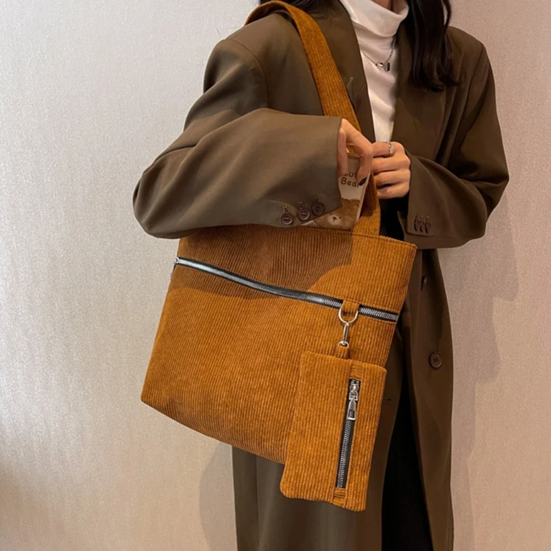 Fashion Shoulder Bags for Women Girl Corduroy Shopping Satchel Handbags Tote Bag